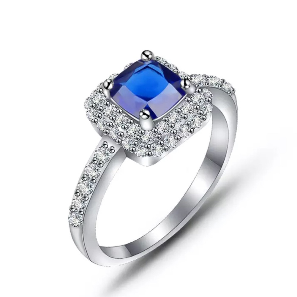 Blue CZ Crystal Silver Ring 6-9 NW